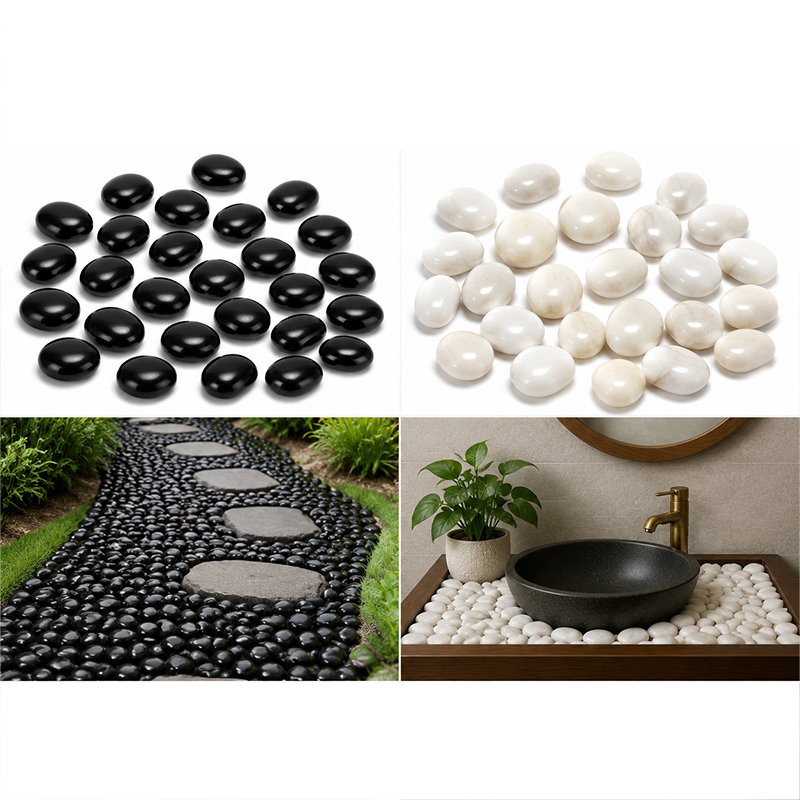 Aquarium Planting Ideas - 흰색&검정색 광택 강돌 200g-400g, 어항 수족관